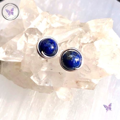 Lapis Lazuli Silver Wire Wrap Stud Earrings